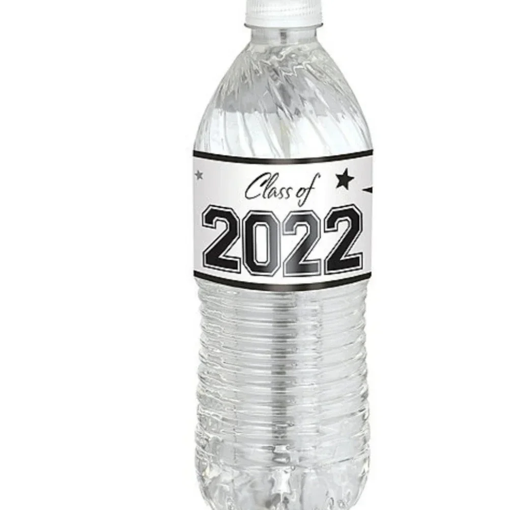 2022 Graduation Water Bottle Labels Black & White 24ct